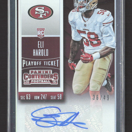 2015 Panini Contenders Football Eli Harold #130 Playoff Ticket RC 36/49 Auto