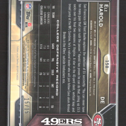 2015 Topps Chrome Eli Harold #158 Pulsar Refractor RC Auto /15