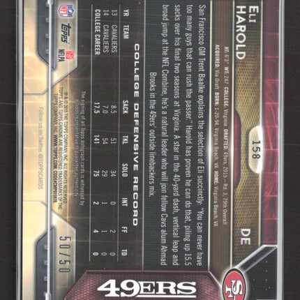 2015 Topps Chrome Eli Harold #158 Blue Refractor Auto /50