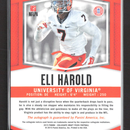 2015 Panini Prizm Collegiate Draft Picks Eli Harold #186 Gold RC Auto /10