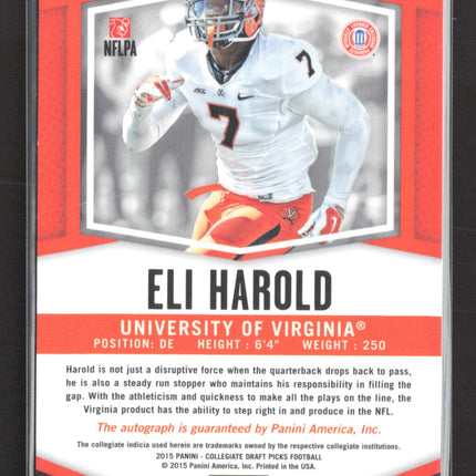 2015 Panini Prizm Collegiate Draft Picks Eli Harold #186 Blue RC Auto /25
