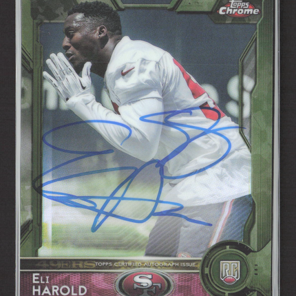 2015 Topps Chrome Eli Harold #158 Camo Refractor RC Auto /99