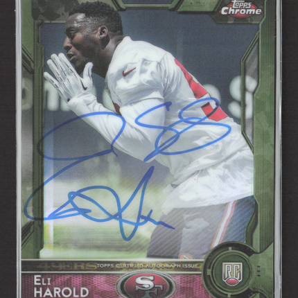 2015 Topps Chrome Eli Harold #158 Camo Refractor RC Auto /99