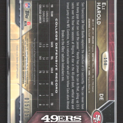 2015 Topps Chrome Eli Harold #158 RC Auto Sepia /150