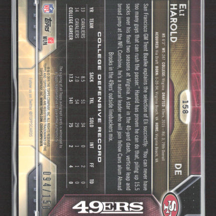 2015 Topps Chrome Eli Harold #158 Sepia Refractor RC Auto /150