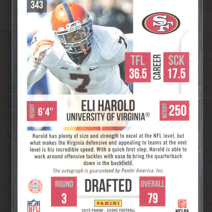 2015 Panini Score Gold Zone Eli Harold #343 RC 24/35 Auto