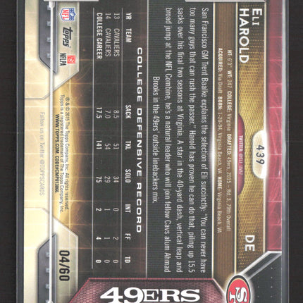 2015 Topps Eli Harold #439 RC Red Crackle /60