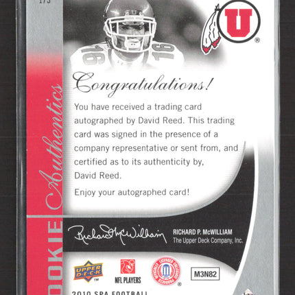 2010 UD SP Authentic Rookie Authentics Signatures David Reed #173 052/599 Auto