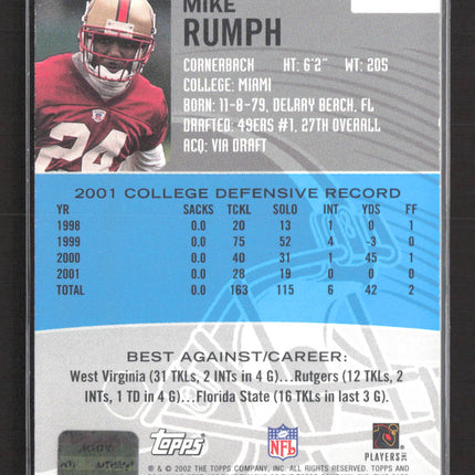 2002 Bowman's Best Mike Rumph #154 Auto