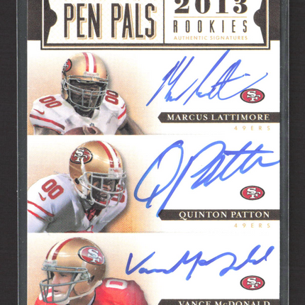 2013 Panini Pen Pals Quinton Patton Marcus Lattimore Vance McDonald #12 Auto
