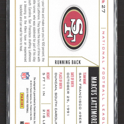 2013 Panini Prestige Draft Tickets Marcus Lattimore #27 RC Auto