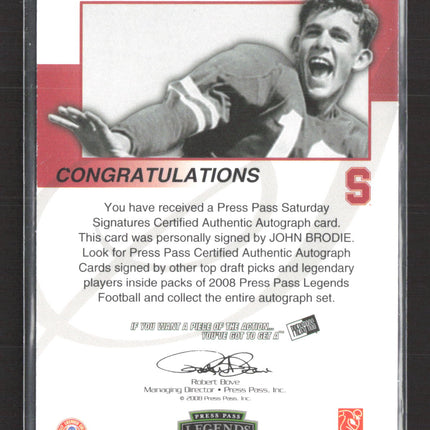2008 Press Pass Legends Saturday Signatures John Brodie #SS-JB Auto