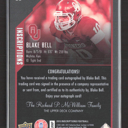 2015 Upper Deck Inscriptions Football Blake Bell #BL Auto