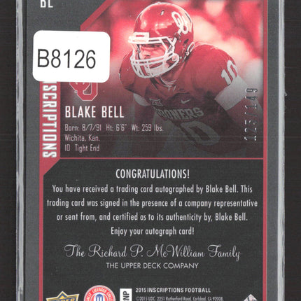 2015 Upper Deck Inscriptions Football Blake Bell #BL 125/149 Auto