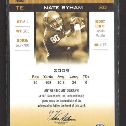 2010 SAGE HIT Nate Byham #A88 Auto