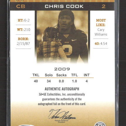 2010 SAGE HIT Chris Cook #A41 Authentic Auto