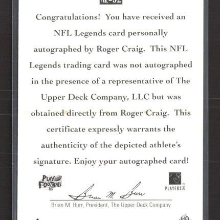 1997 Upper Deck NFL Legends Roger Craig #AL-92 Auto