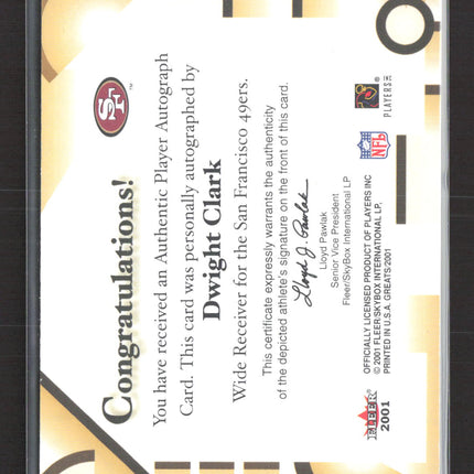 2001 Fleer Greats of the Game Dwight Clark Auto