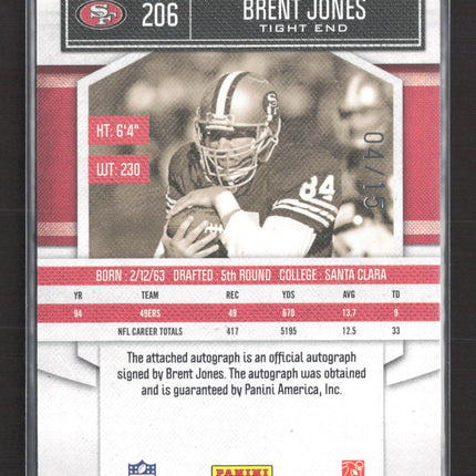 2010 Panini Classics Significant Signatures Brent Jones #206 Auto /15