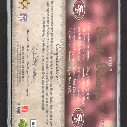 2007 Premier Premier Pairings Frank Gore Roger Craig #PPD-9 Gold 23/25 Auto