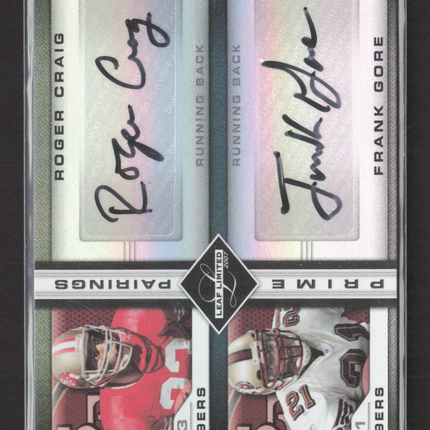 2007 Leaf Limited Prime Pairings Roger Craig Frank Gore #PP-5 Auto /25