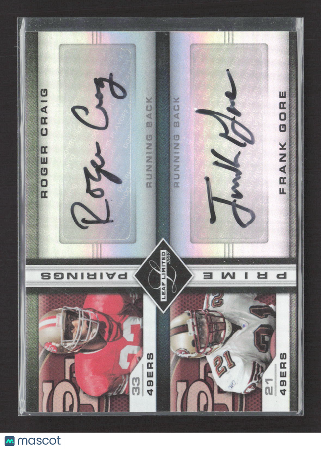 2007 Leaf Limited Prime Pairings Roger Craig Frank Gore #PP-5 Auto /25