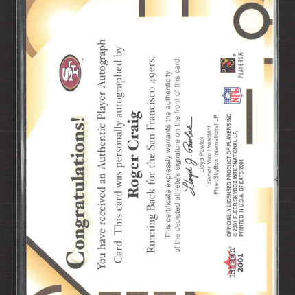 2001 Fleer Greats of the Game Roger Craig Auto