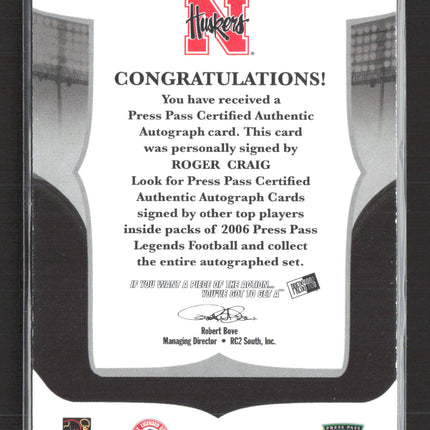 2006 Press Pass Legends Roger Craig Authentic Autograph Auto