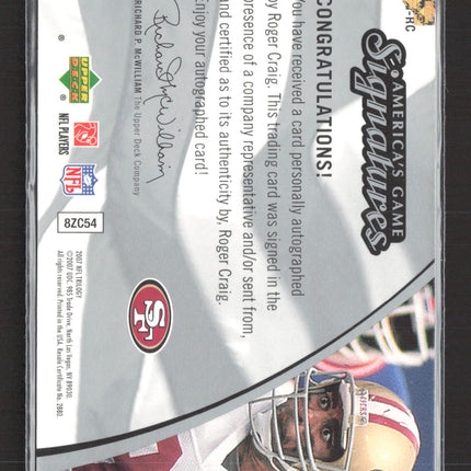 2007 Upper Deck America's Game Signatures Roger Craig #8ZC54 076/169 Auto