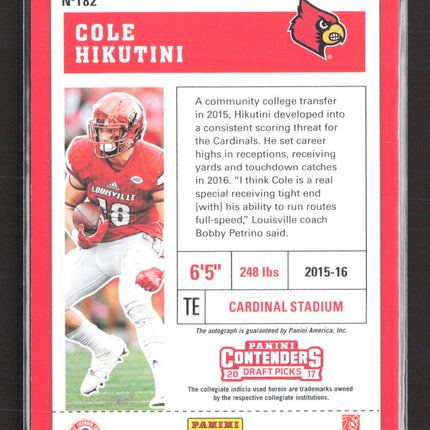 2017 Panini Contenders Draft Picks Cole Hikutini #182 RC Auto
