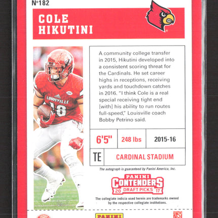 2017 Panini Contenders Draft Picks Cole Hikutini #182 RC Auto