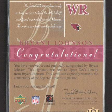 2003 Upper Deck SP Signature Edition Bryant Johnson #BR Auto