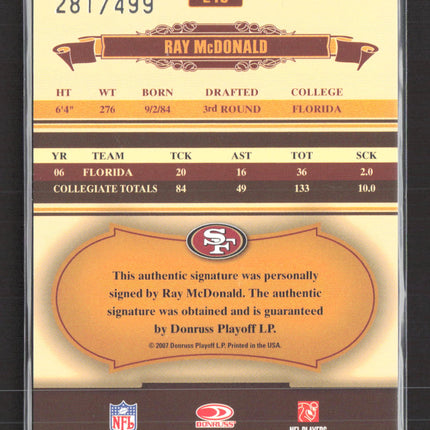 2007 Donruss Classics Ray McDonald #248 281 / 499 Auto