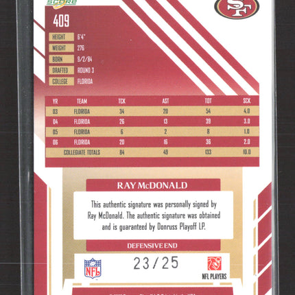 2007 Score Select Red Zone Ray McDonald #409 23/25 Auto