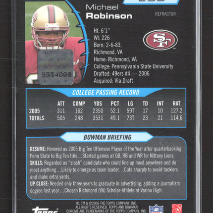 2006 Bowman Chrome Michael Robinson #259 Blue Refractor Auto /75
