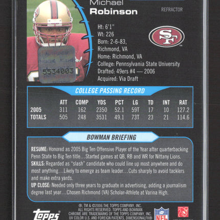 2006 Bowman Chrome Michael Robinson #259 Blue Refractor Auto /75