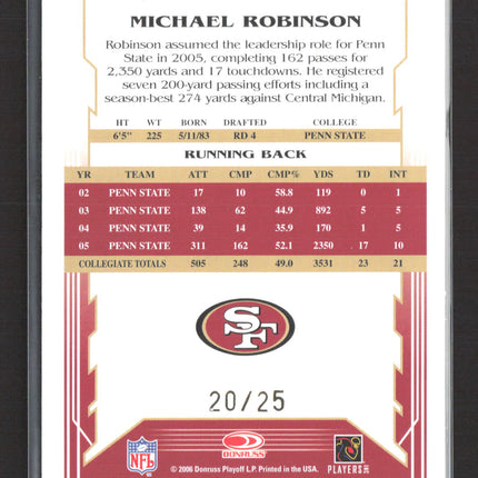 2006 Score Select Michael Robinson #381 Red Auto /25