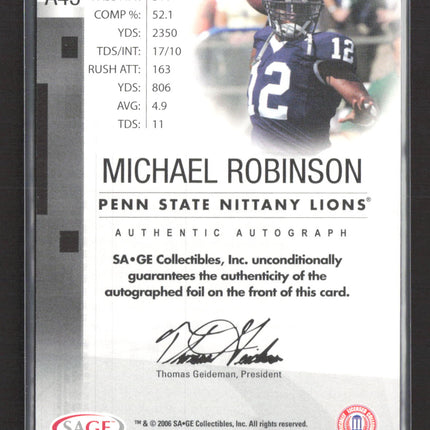 2006 SAGE Hit Red Level Michael Robinson #A43 Auto
