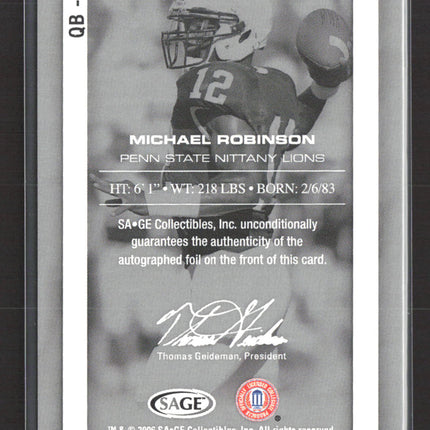 2006 SAGE HIT QB Edition Michael Robinson #QB-6 Auto /50