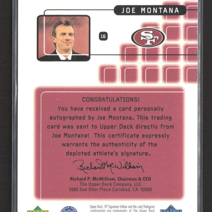 1999 Upper Deck SP Signature Edition Joe Montana #J3A Auto