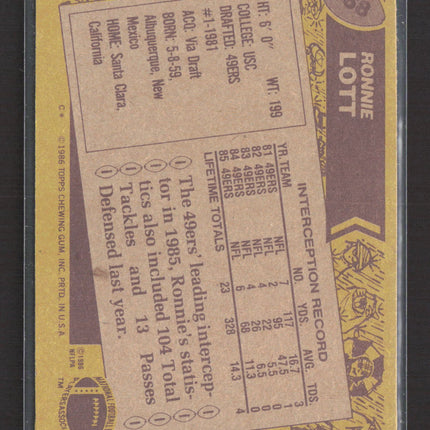 1986 Topps Ronnie Lott #168 IP Auto