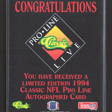 1994 Classic NFL Pro Line Live John Taylor Auto /1030