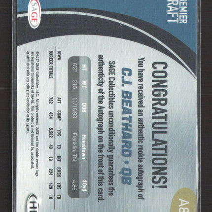 2017 SAGE HIT Premier Draft C.J. Beathard #A89 Auto