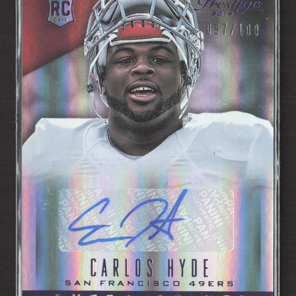 2014 Panini Prestige Extra Points Carlos Hyde #218 Purple RC 097/100 Auto