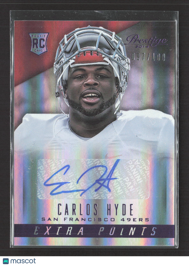 2014 Panini Prestige Extra Points Carlos Hyde #218 Purple RC 097/100 Auto