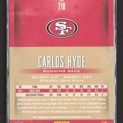 2014 Panini Prestige Extra Points Carlos Hyde #218 Purple RC 097/100 Auto
