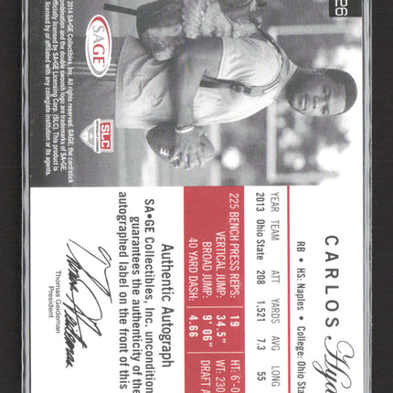 2014 SAGE Hit Carlos Hyde #A26 Auto