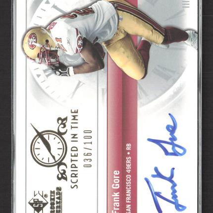 2007 Upper Deck SP Rookie Threads Scripted In Time Frank Gore #SIT-FG /100 Auto