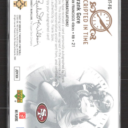 2007 Upper Deck SP Rookie Threads Scripted In Time Frank Gore #SIT-FG /100 Auto
