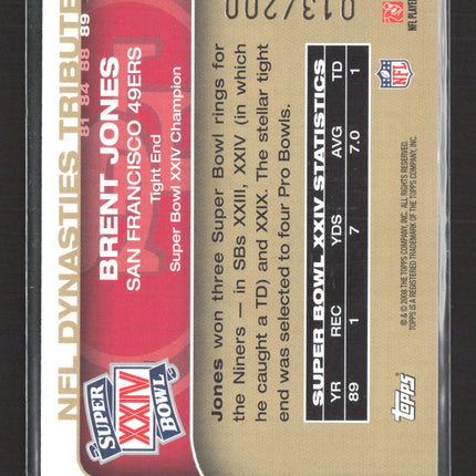 2008 Topps NFL Dynasties Tribute Brent Jones #DYNA-BJ 013/200 Auto